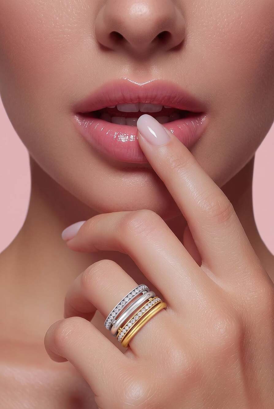 14K Gold/Silver Plated Interlocking Stackable Ring Set w/Zirconia Bands| Size 6